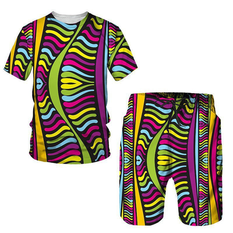 Men's African Print Short Sleeve T-Shirt and Shorts Set