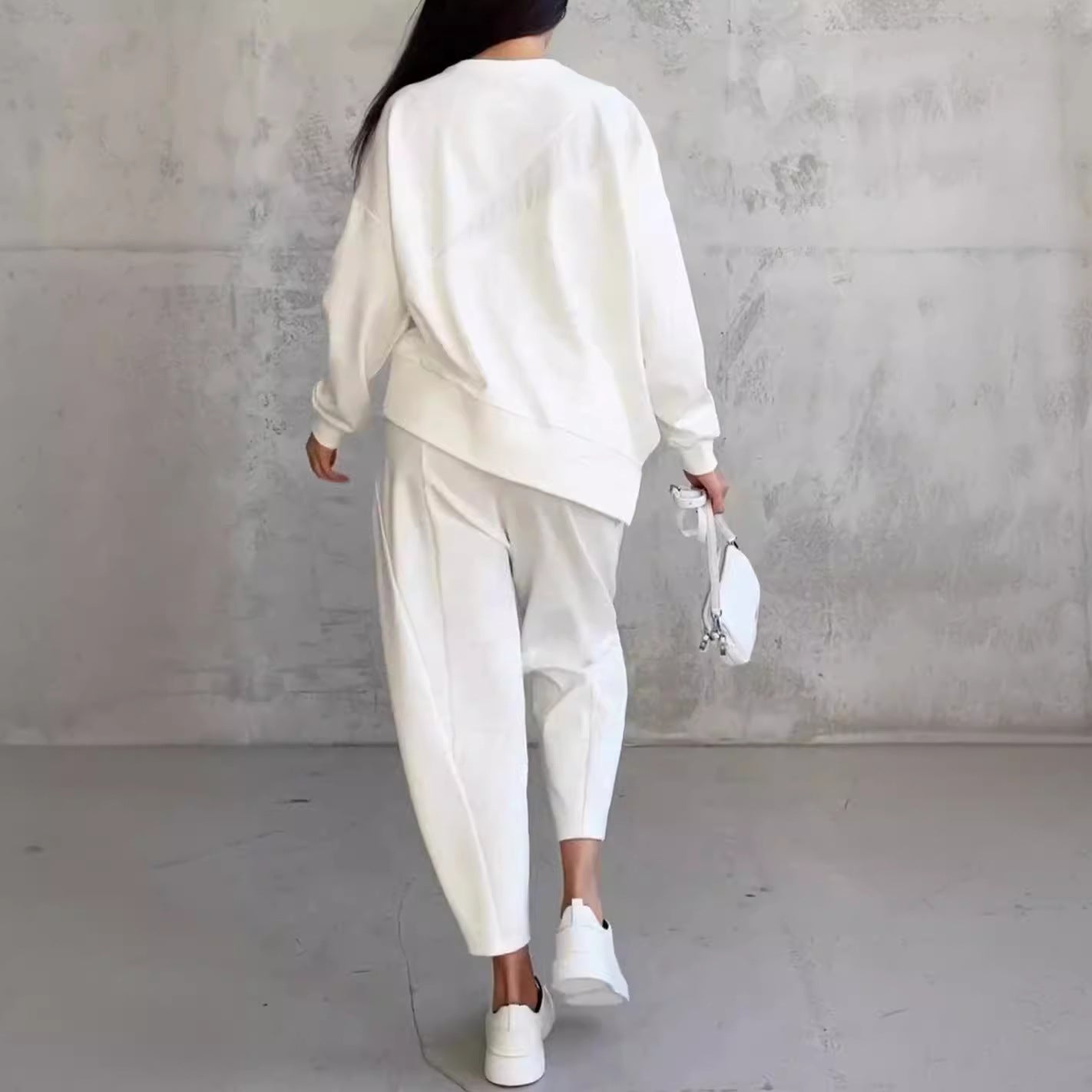 Womens Casual Round Neck Loose Long Sleeve Sweatshirt Suit