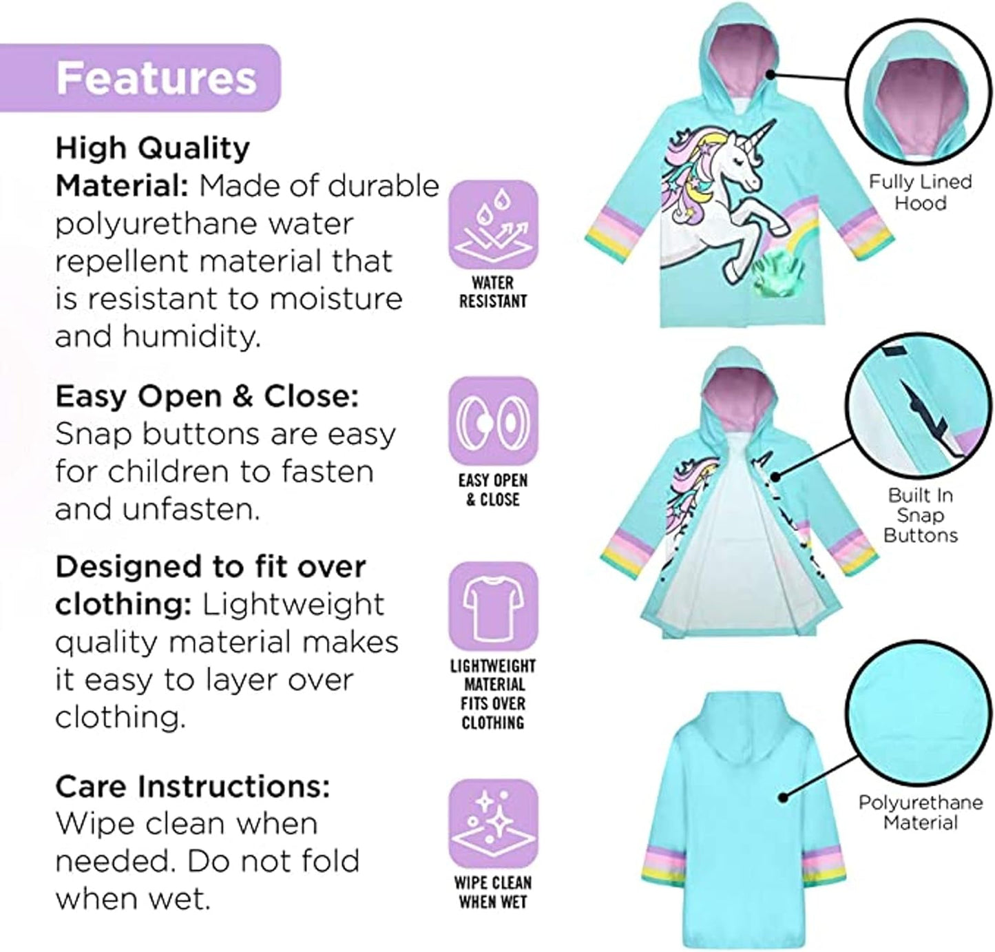 Kids Unicorn Raincoat and Umbrella Set - Fun and Functional Rain Gear for Girls and Boys Ages 3-5