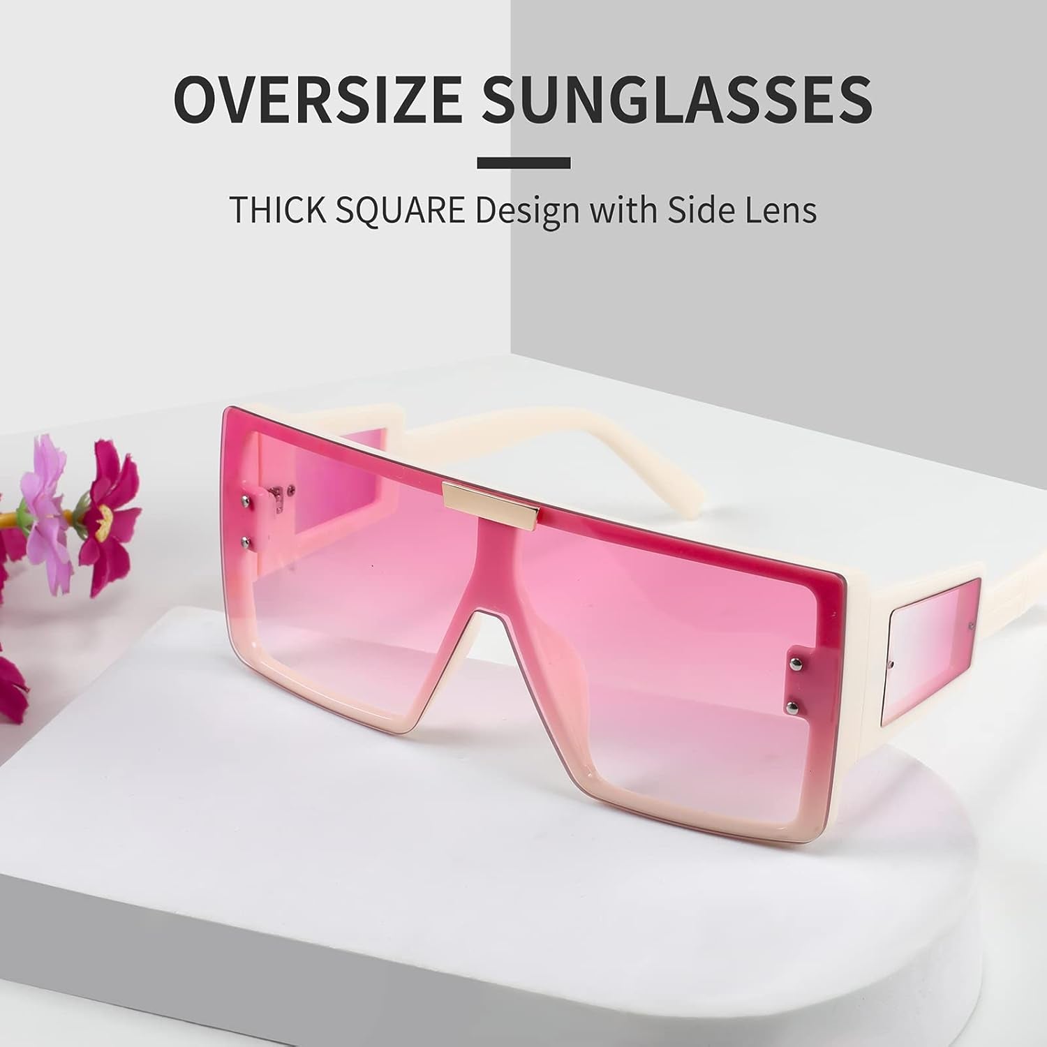 Elevate Your Style with FEISEDY Square Oversized Flat Top Sunglasses - Unisex with Integrated Side Lenses