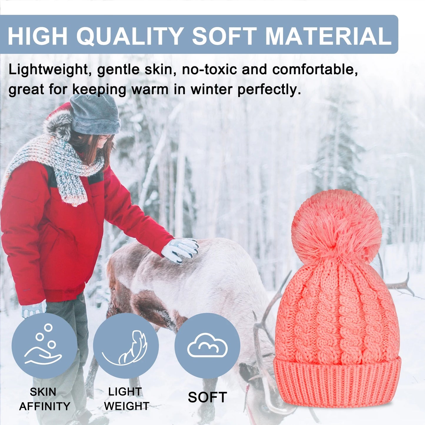 Cozy Up in Style: Women's Pink Winter Beanie with Plush Lining and Pom-Pom Detail