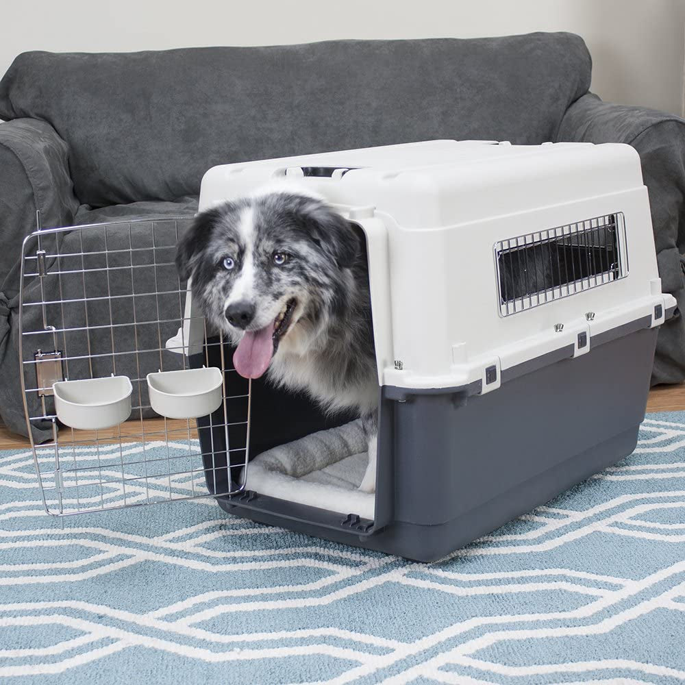 Ultimate Large Travel Dog Crate with Wheels - Airline Approved Kennel in Gray