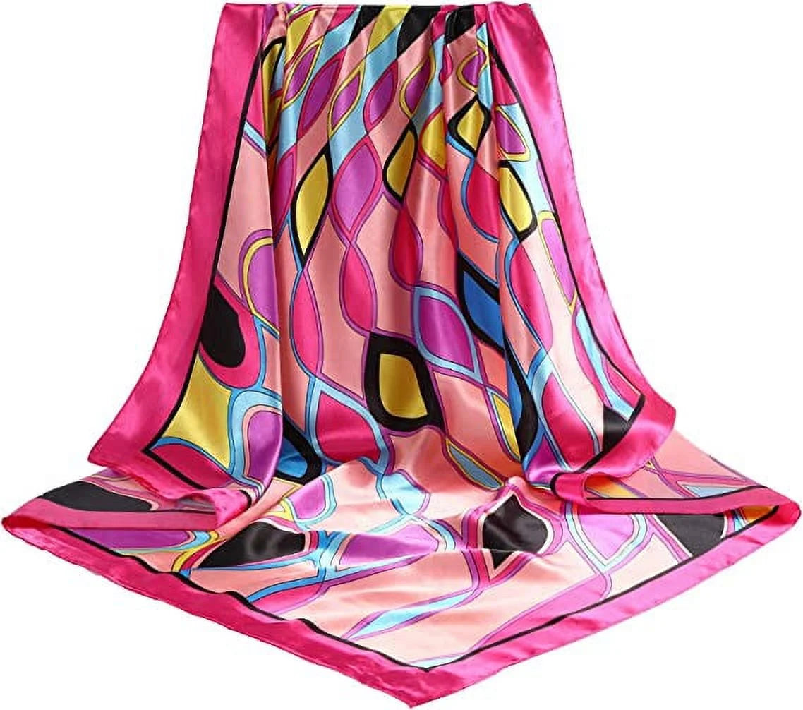 Elegant 35" Satin Square Head Scarves - Set of 2 Silk Floral Hair Bandanas for Women