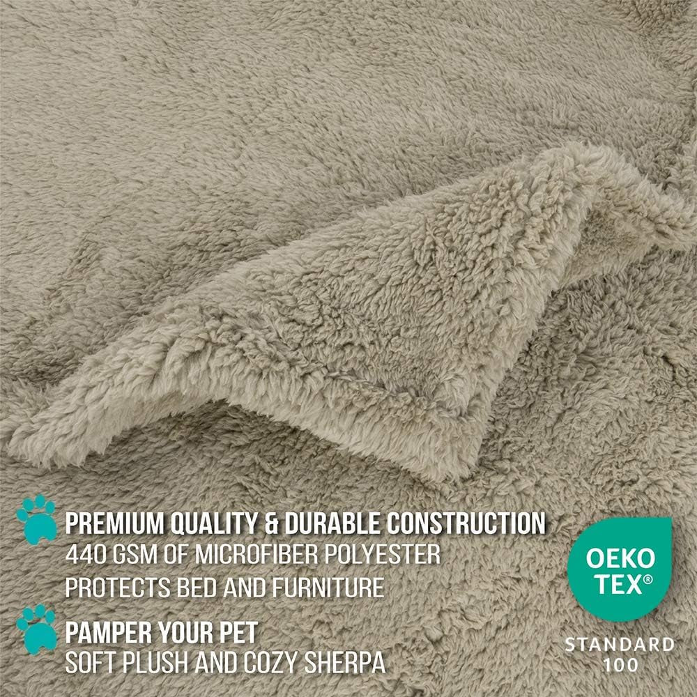 Fluffy Waterproof Pet Blanket - Soft & Cozy Sherpa Throw for Small to Medium Dogs and Cats, Reversible Couch Protector in Taupe (24x32)