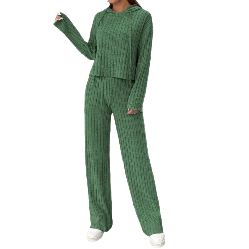 Womens Knitted Hooded Sweatshirt and Pants Set