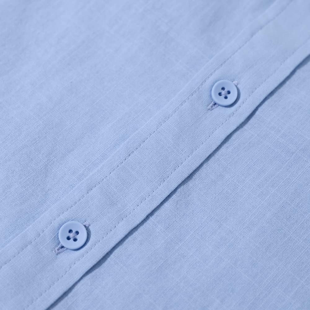 Elevate Your Summer Style with Our Men's Casual Long Sleeve Cotton Linen Button-Down Shirt in Blue