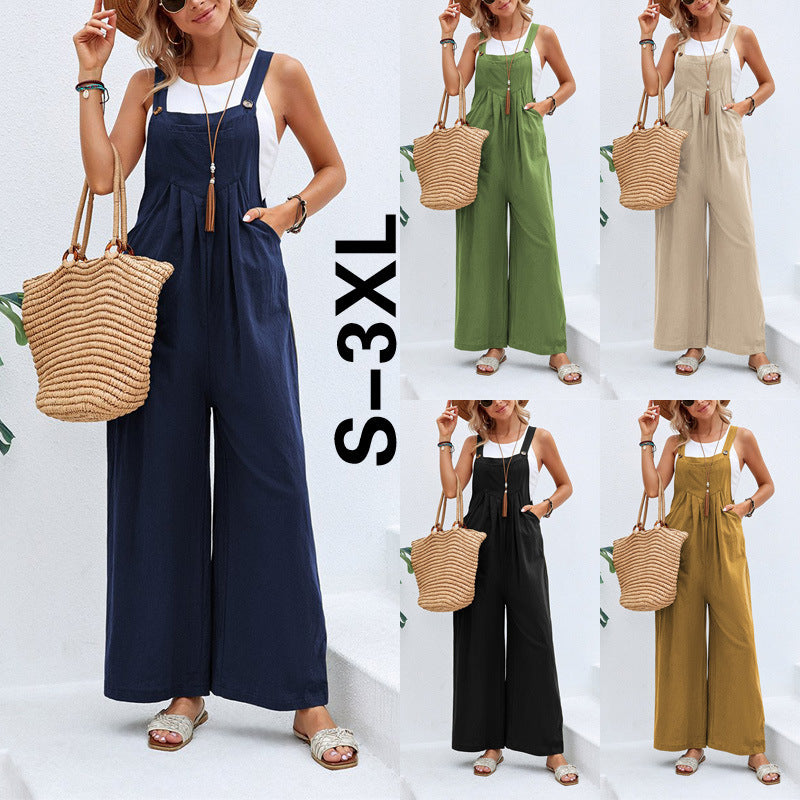 Casual Cotton Suspenders Pants for Women