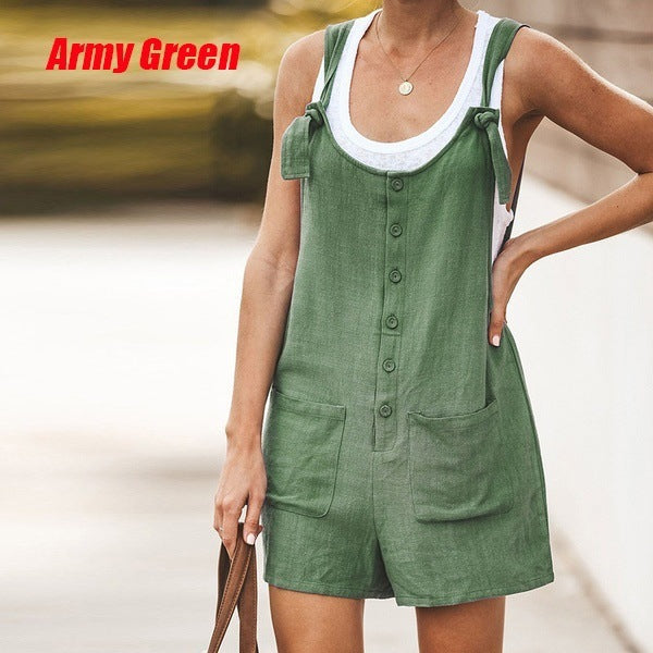 Adjustable Lace-Up Cotton Linen Overalls Pants