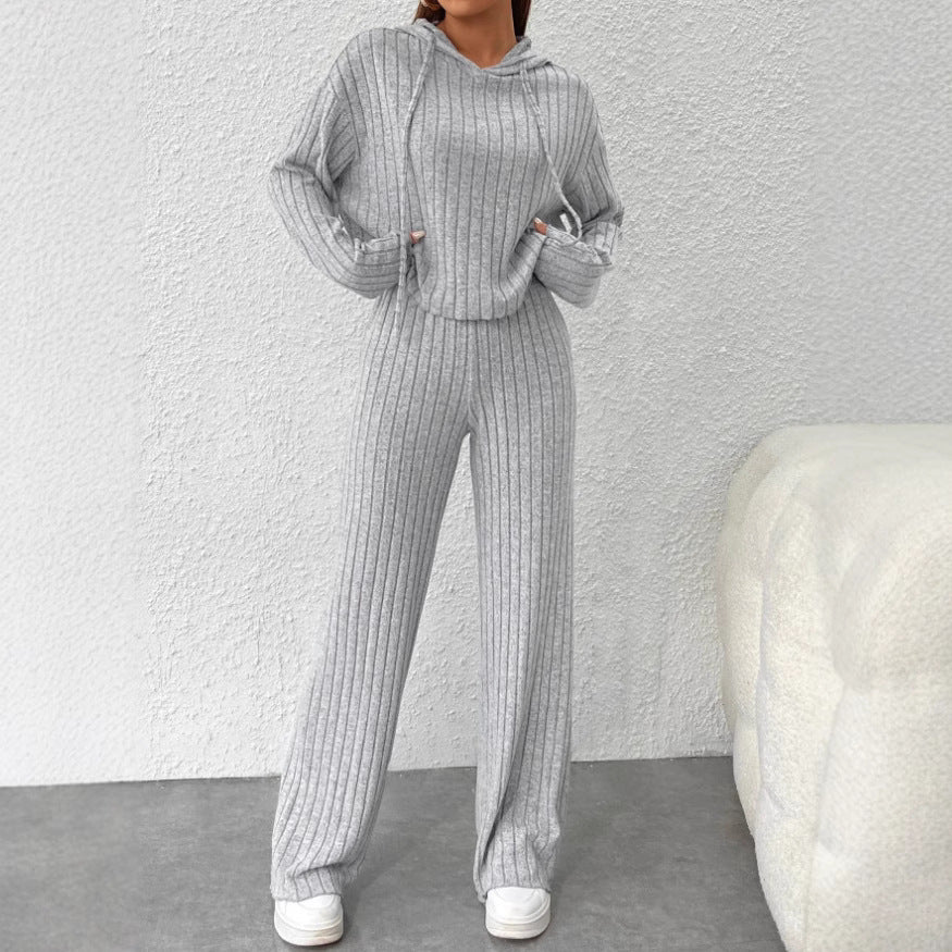 Womens Knitted Hooded Sweatshirt and Pants Set