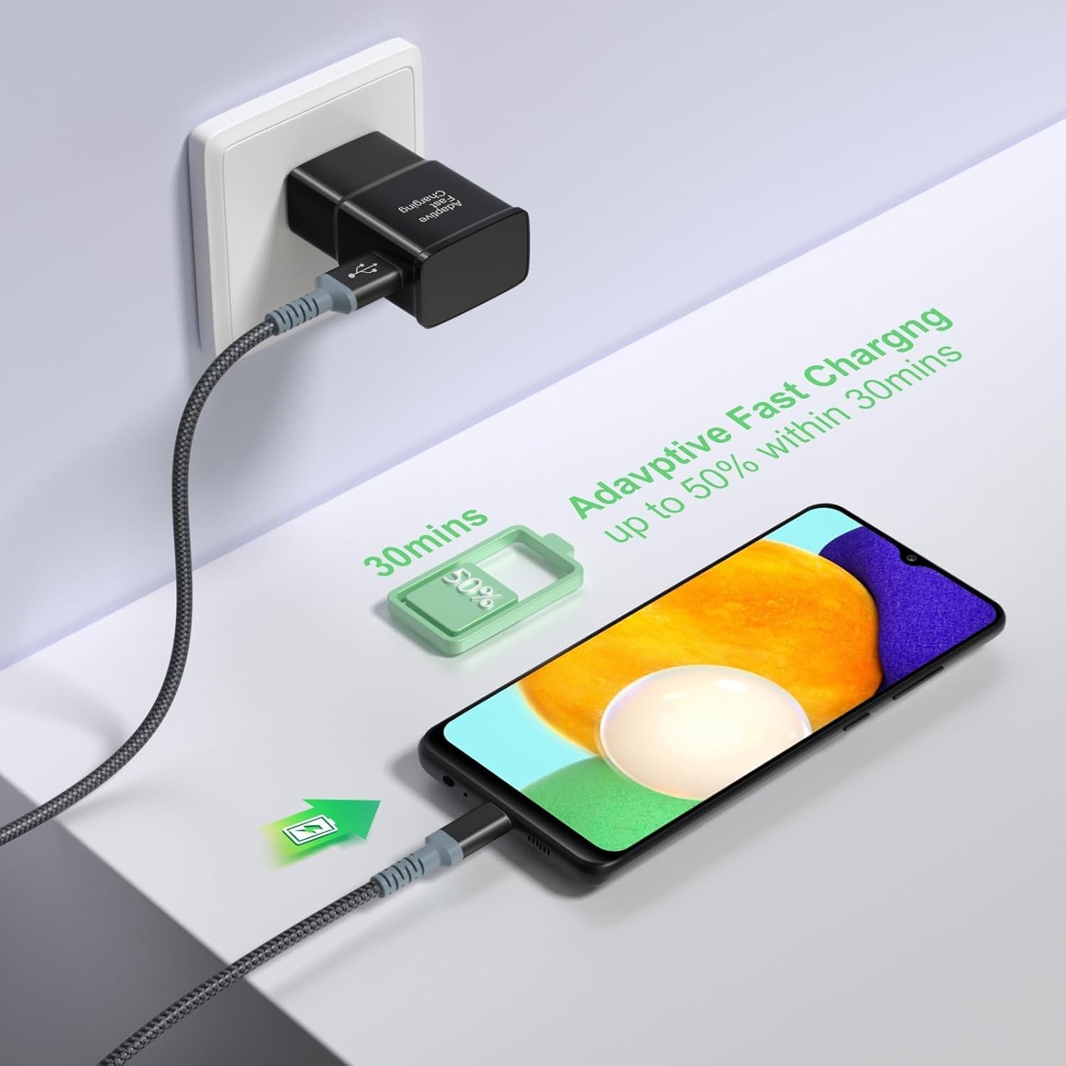 Dual Adaptive Fast Charging Wall Charger with 10Ft USB - C Cable - Perfect for Galaxy S25, S24, S23 Ultra, and More - 2 Pack, Black - Journey Must Haves