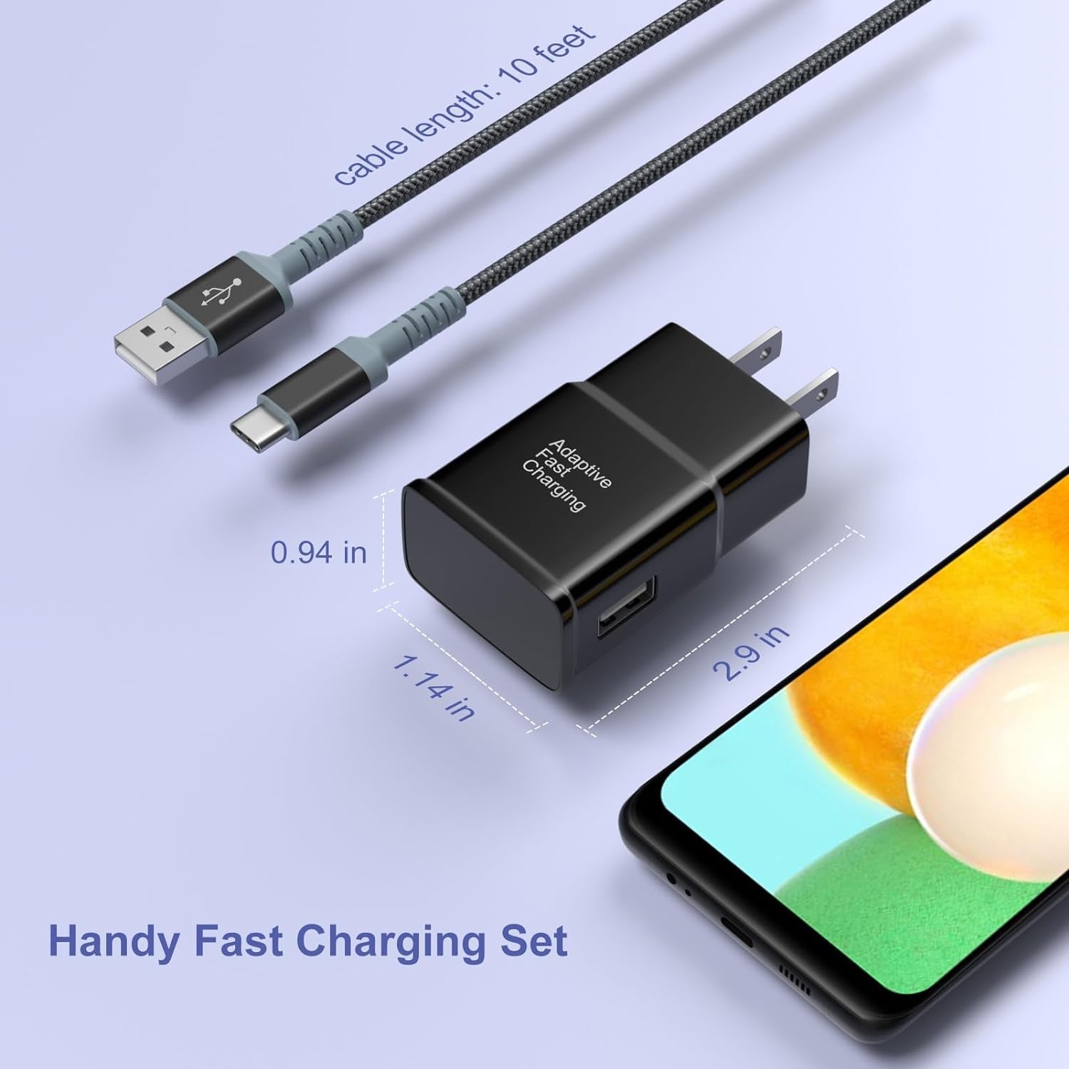 Dual Adaptive Fast Charging Wall Charger with 10Ft USB - C Cable - Perfect for Galaxy S25, S24, S23 Ultra, and More - 2 Pack, Black - Journey Must Haves