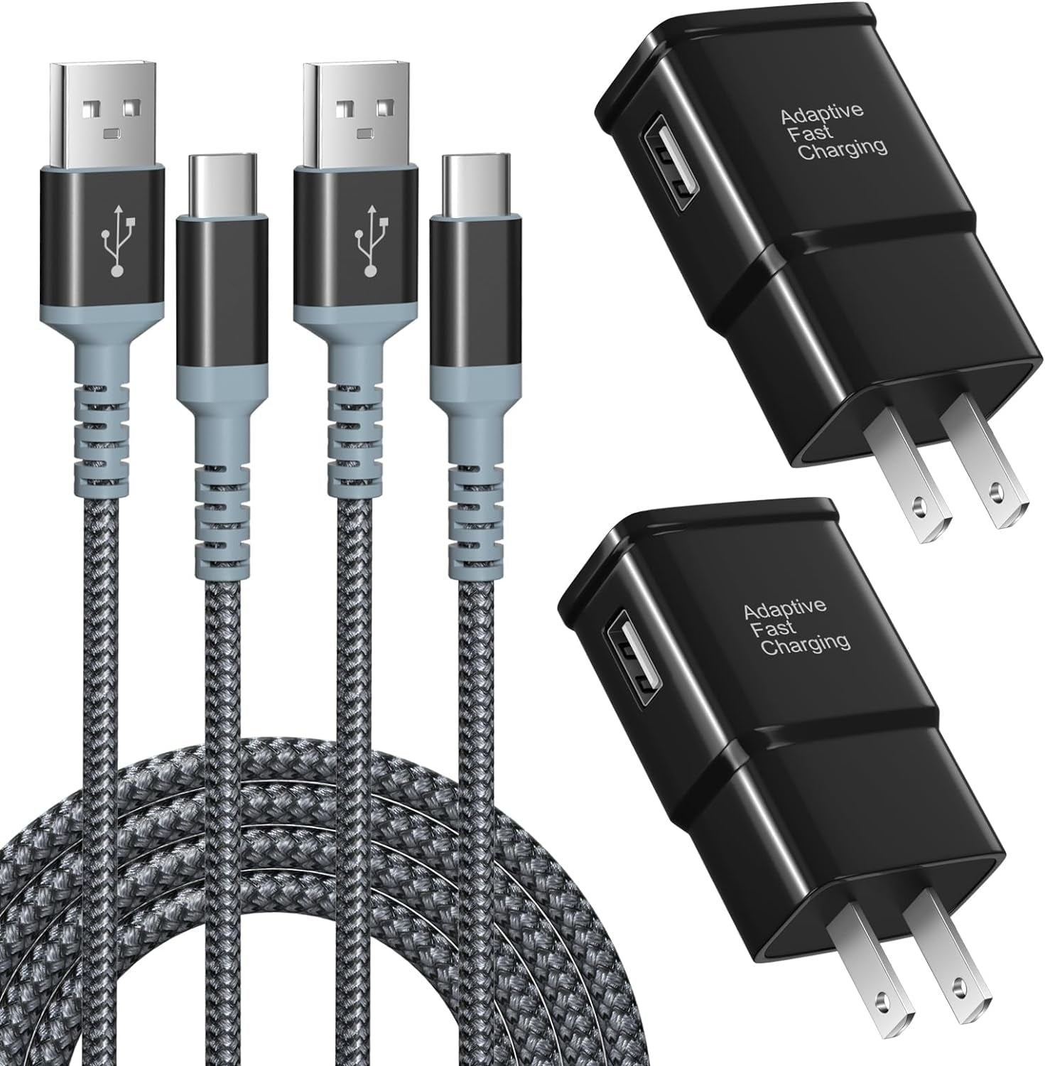 Dual Adaptive Fast Charging Wall Charger with 10Ft USB - C Cable - Perfect for Galaxy S25, S24, S23 Ultra, and More - 2 Pack, Black - Journey Must Haves