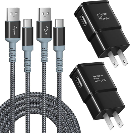 Dual Adaptive Fast Charging Wall Charger with 10Ft USB - C Cable - Perfect for Galaxy S25, S24, S23 Ultra, and More - 2 Pack, Black - Journey Must Haves