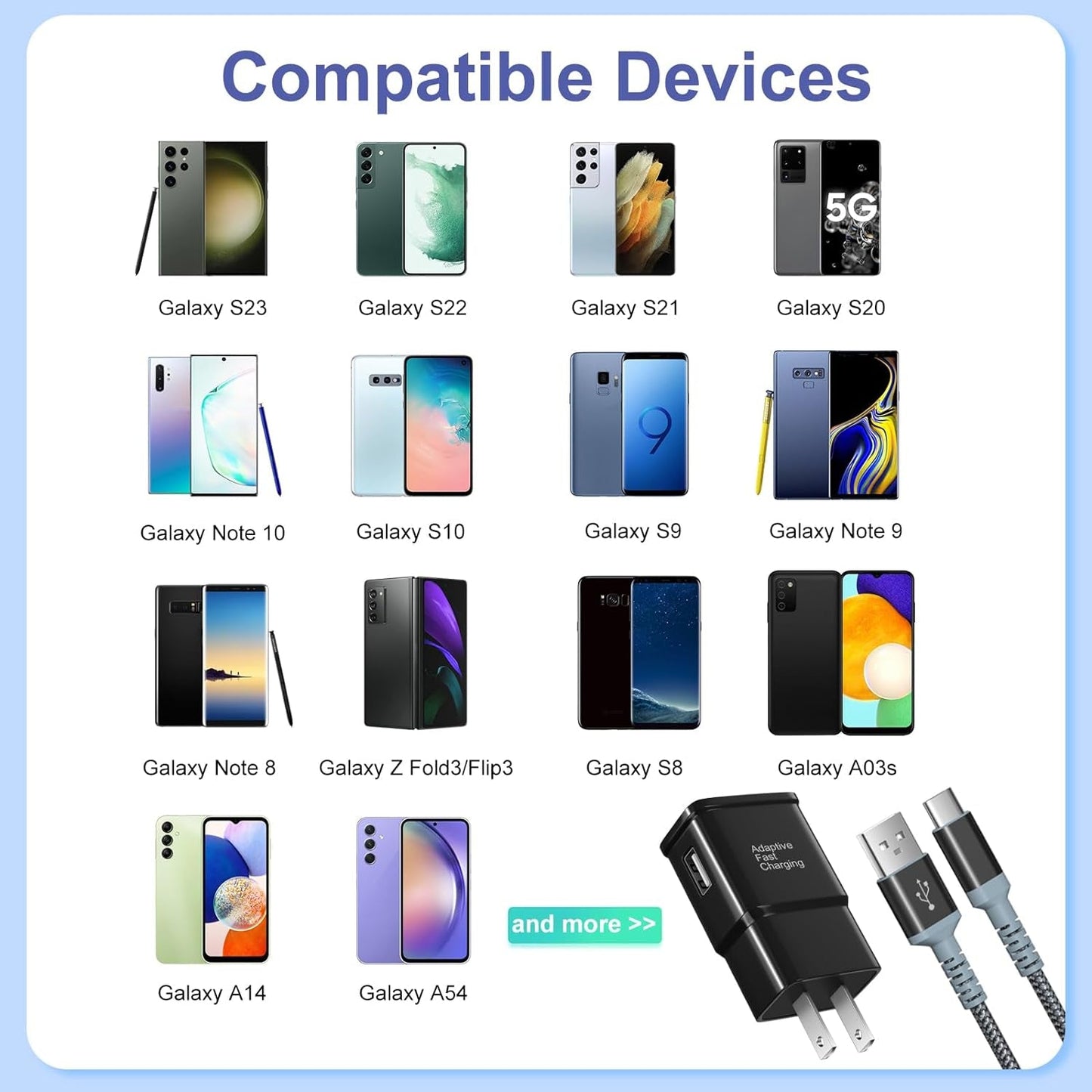 Dual Adaptive Fast Charging Wall Charger with 10Ft USB - C Cable - Perfect for Galaxy S25, S24, S23 Ultra, and More - 2 Pack, Black - Journey Must Haves