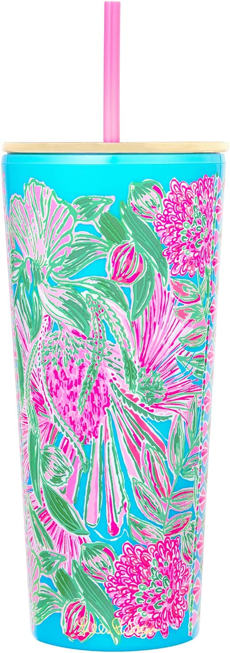 Chic Insulated Tumbler with Lid and Straw - 24 Oz Double Wall Travel Cup in Coming in Hot Floral Print