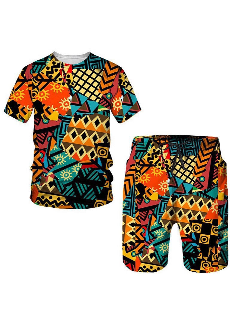 Men's African Print Short Sleeve T-Shirt and Shorts Set