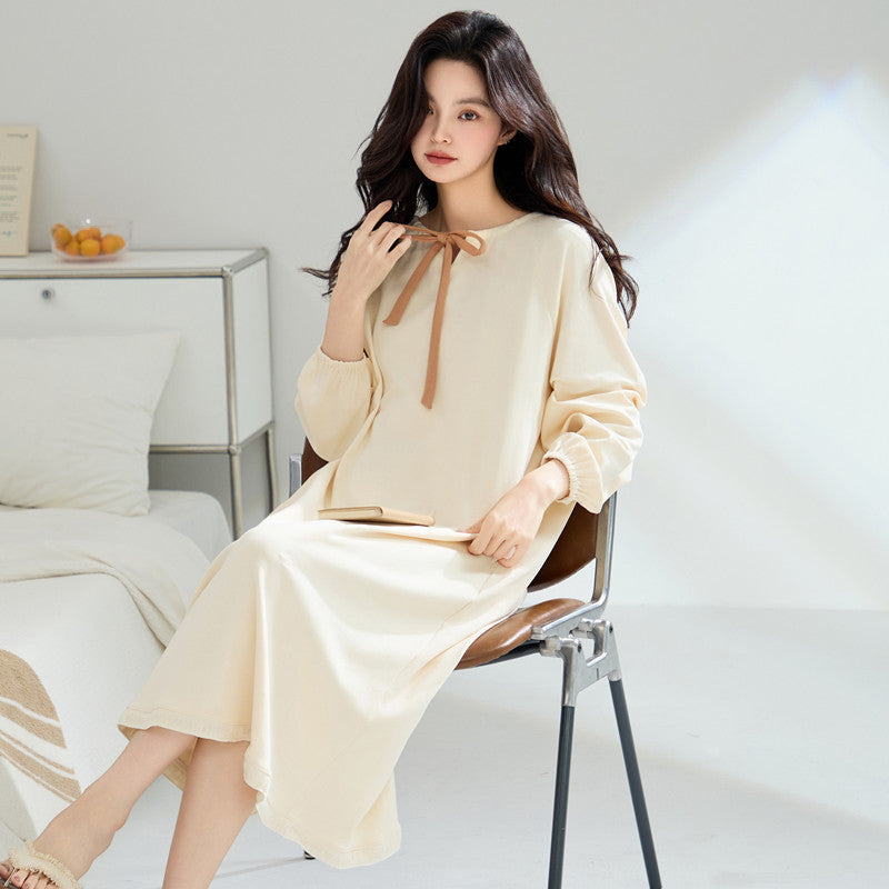 Nightgown for Women, Spring and Autumn, Pure Cotton, 2025 New Style, Long-Sleeved, Long Dress, Ladylike Style, Plus Size, Loose Fit, Maternity Loungewear