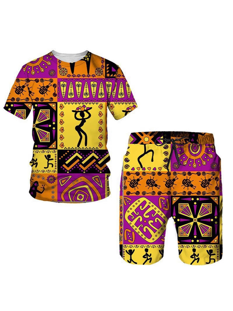 Men's African Print Short Sleeve T-Shirt and Shorts Set