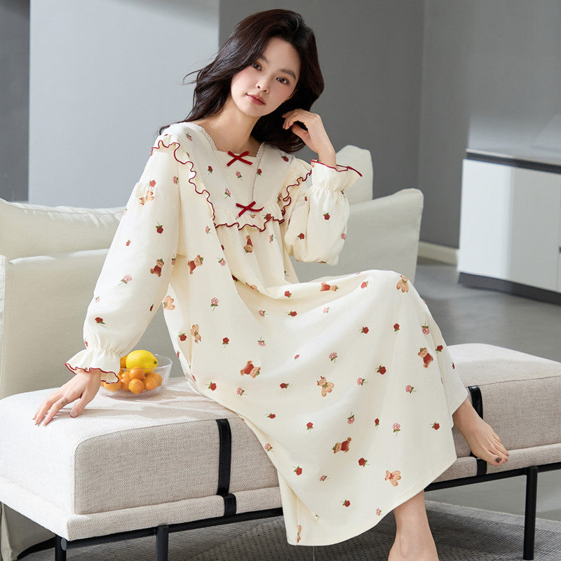 Nightgown for Women, Spring and Autumn, Pure Cotton, 2025 New Style, Long-Sleeved, Long Dress, Ladylike Style, Plus Size, Loose Fit, Maternity Loungewear