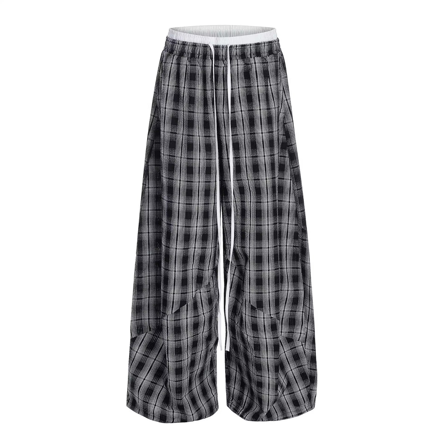 American Retro Loose Fit Plaid Trousers