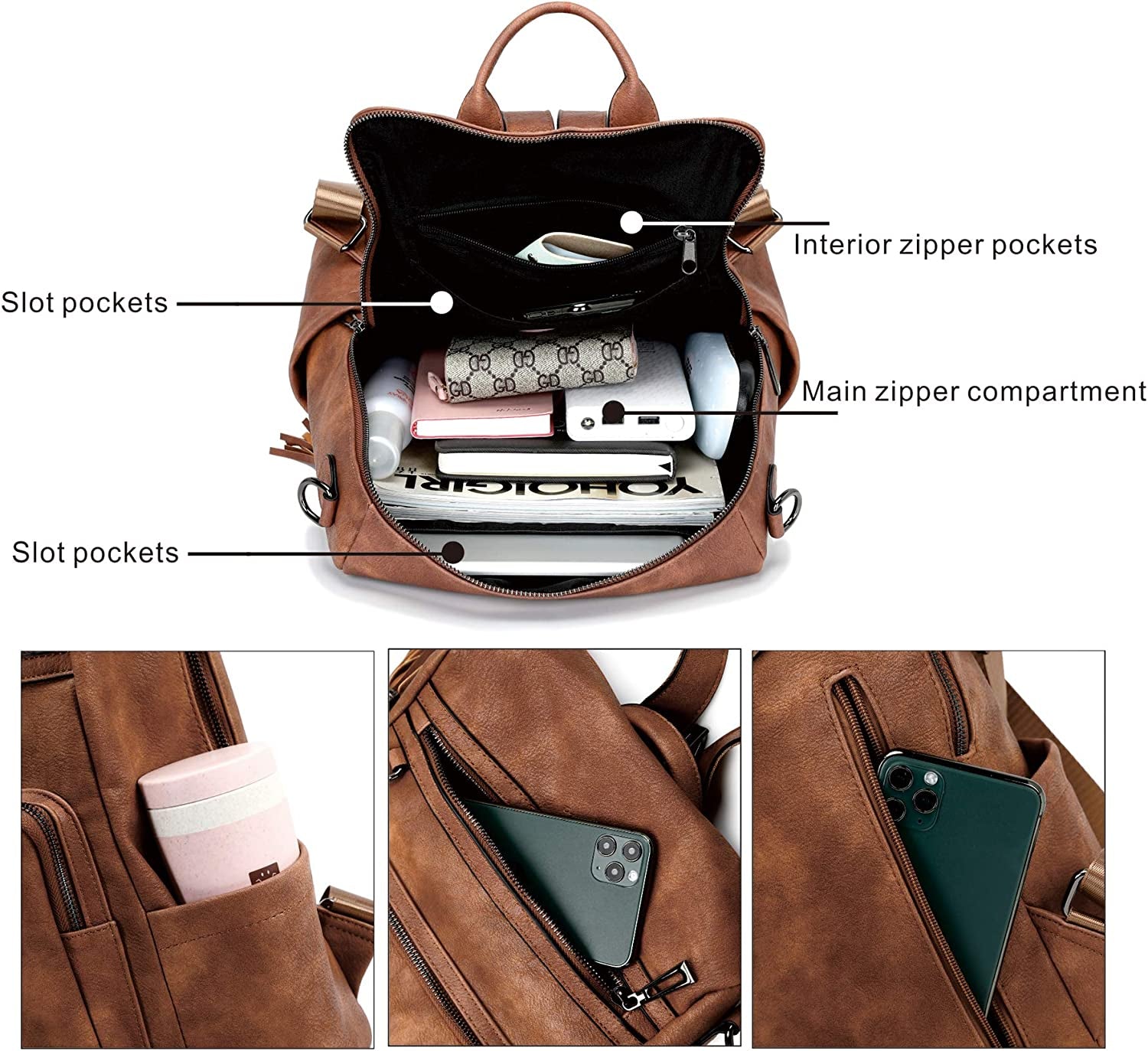 Stylish Leather Backpack Purse for Women - Fashionable Tassel Design, Versatile Large Capacity Travel Bag