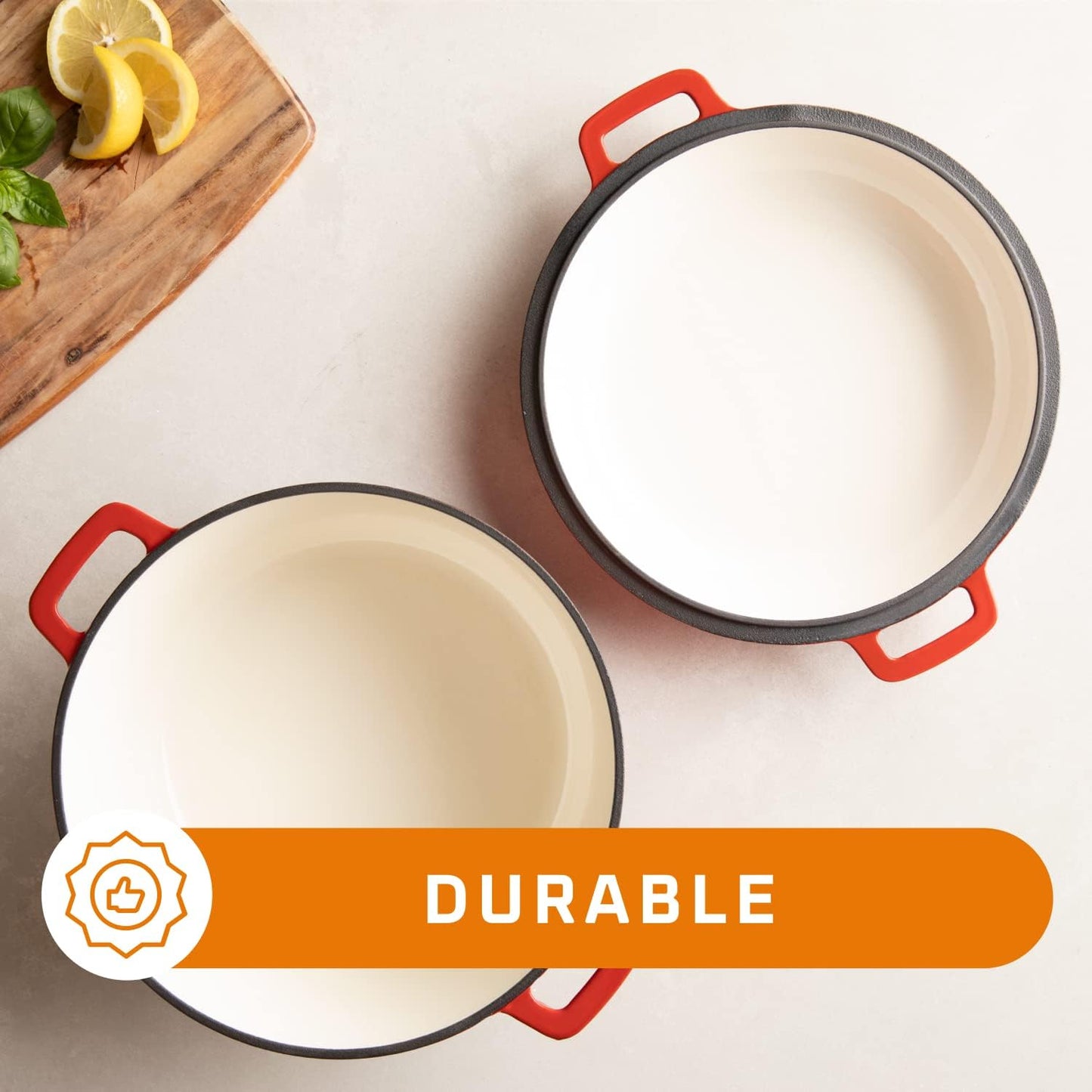 Discover the Ultimate 2-In-1 Pre-Seasoned Cast Iron Dutch Oven with Skillet Lid - 5 Qt Round Pot for Perfectly Baked Bread, Hearty Casseroles, and Flavorful Braised Dishes - Heavy Duty Enameled Cookware Set