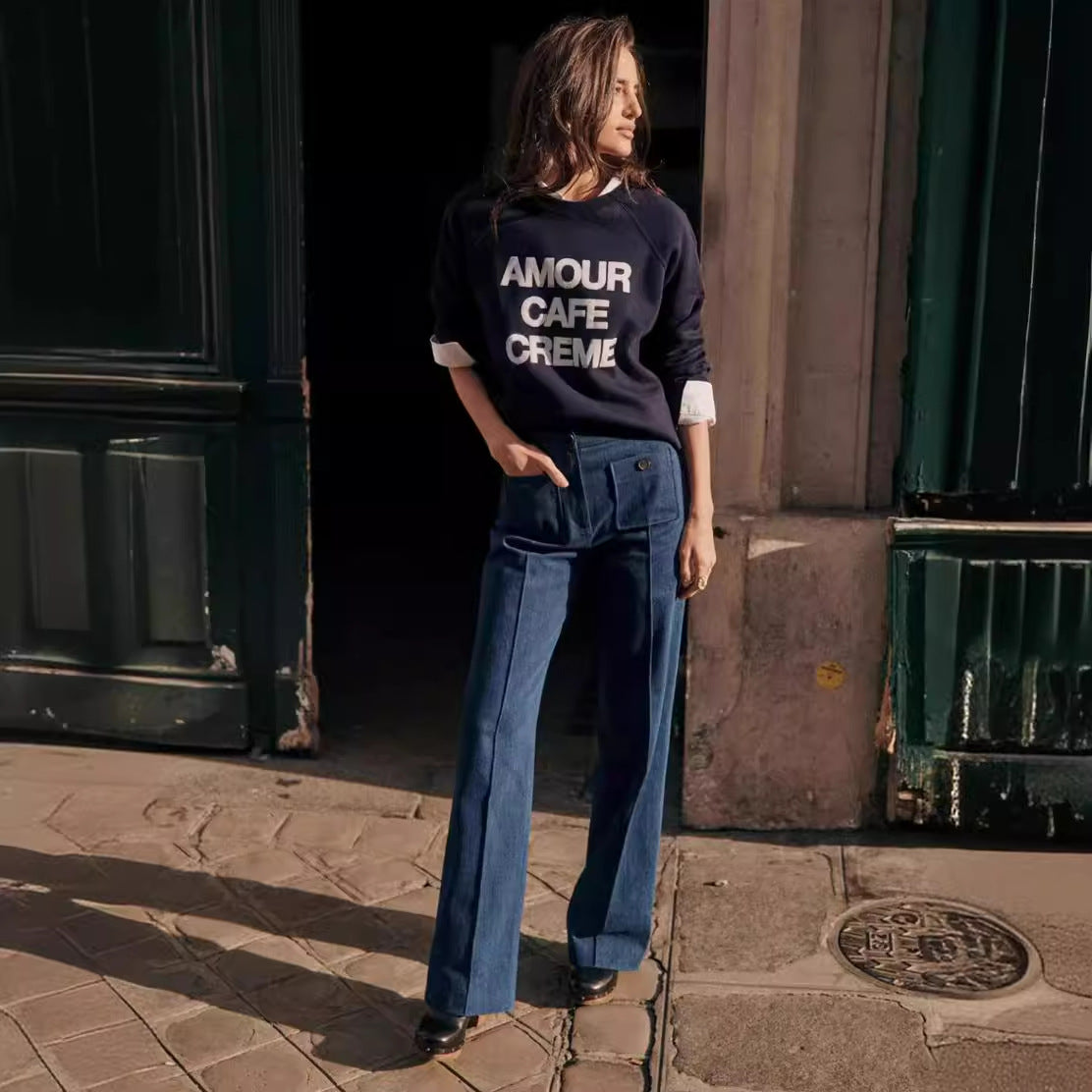 Casual Cotton Wide-Leg Jeans