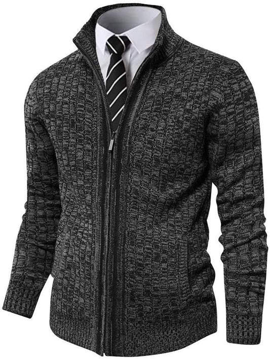 Elevate Your Style with Our Men's Charcoal Heather Cardigan Sweater - Full Zip, Stand Collar, Slim Fit, Perfect for Every Occasion! - Journey Must Haves