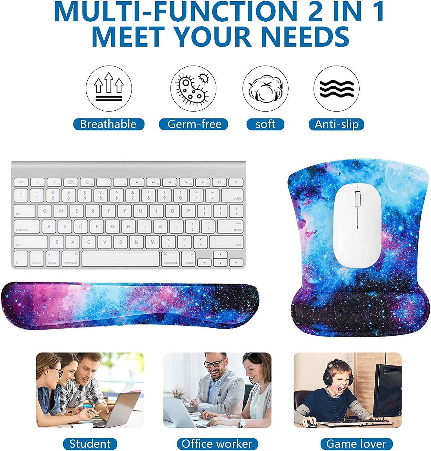 Enhance Your Comfort with the Galaxy Ergonomic Keyboard and Mouse Wrist Rest Set - Lightweight, Durable Support for Pain - Free Typing and Gaming - Journey Must Haves