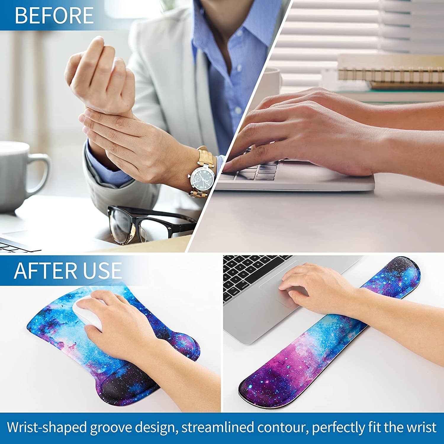 Enhance Your Comfort with the Galaxy Ergonomic Keyboard and Mouse Wrist Rest Set - Lightweight, Durable Support for Pain - Free Typing and Gaming - Journey Must Haves