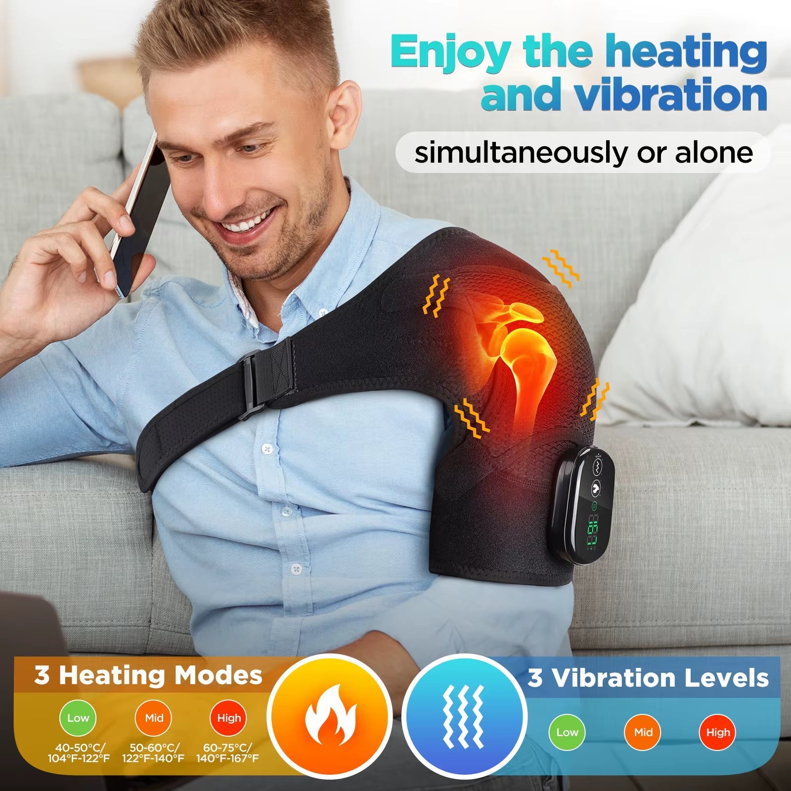 Heated Shoulder Massager Machine - Electric Vibration & Heat Therapy