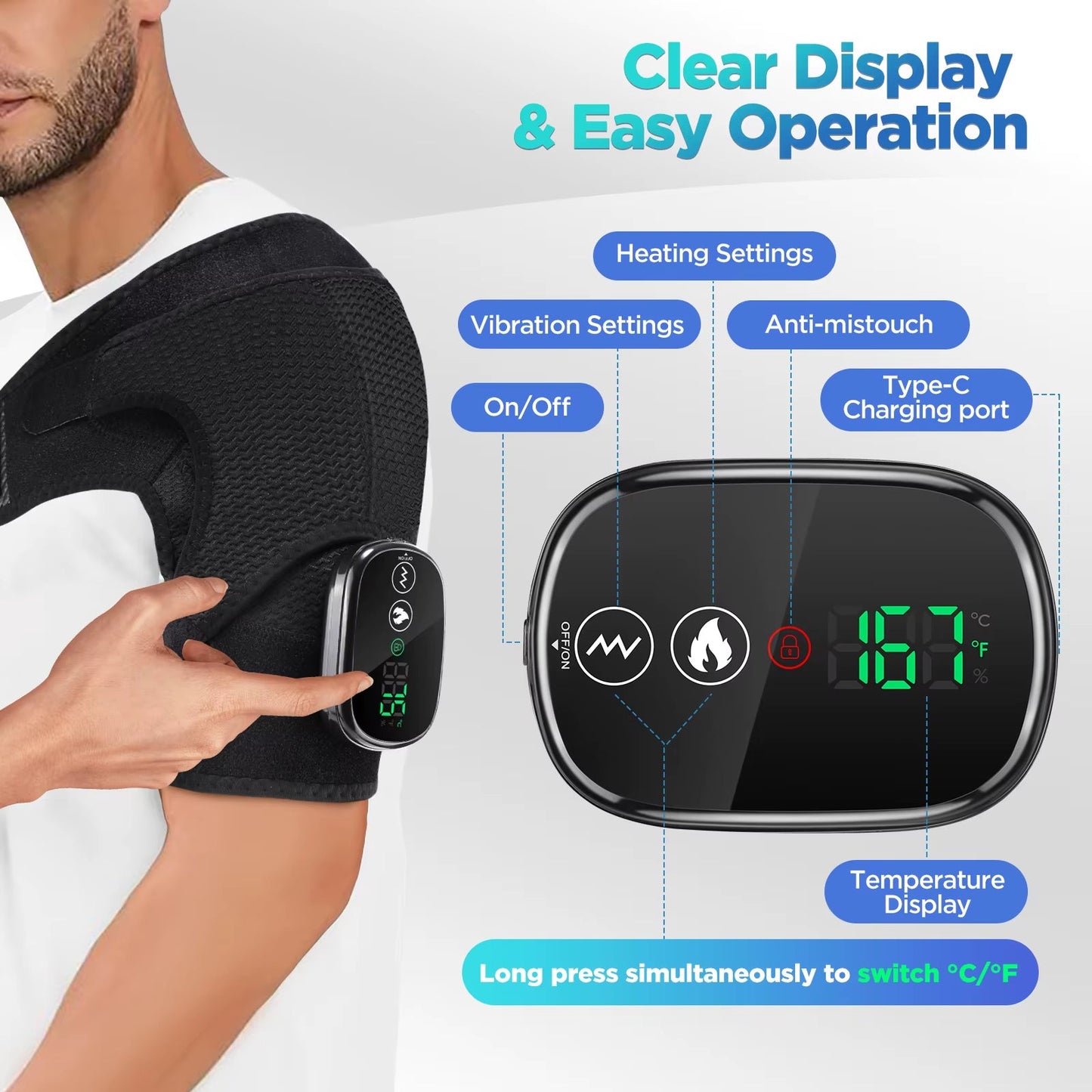 Heated Shoulder Massager Machine - Electric Vibration & Heat Therapy
