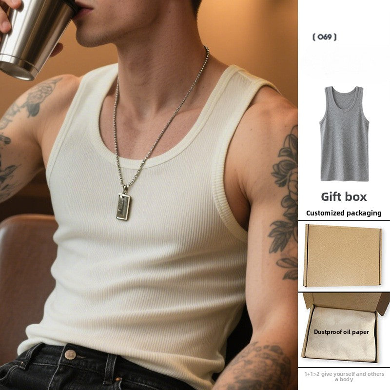 Retro White Cotton Fitness Vest