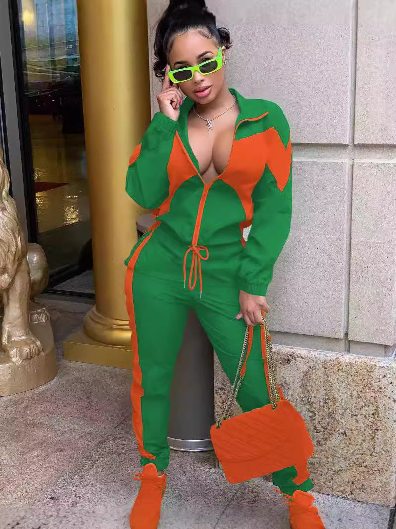 Women's Contrast Color Cardigan Pant Set