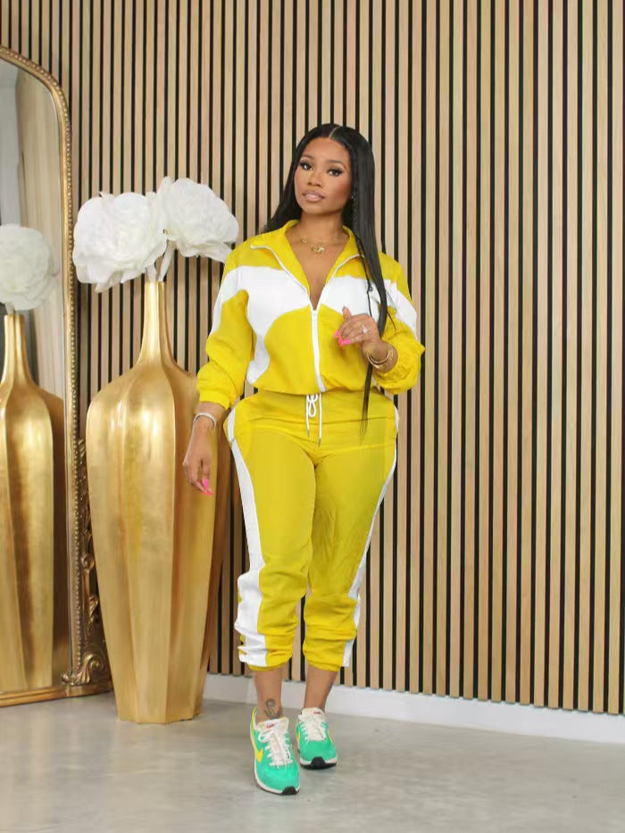 Women's Contrast Color Cardigan Pant Set