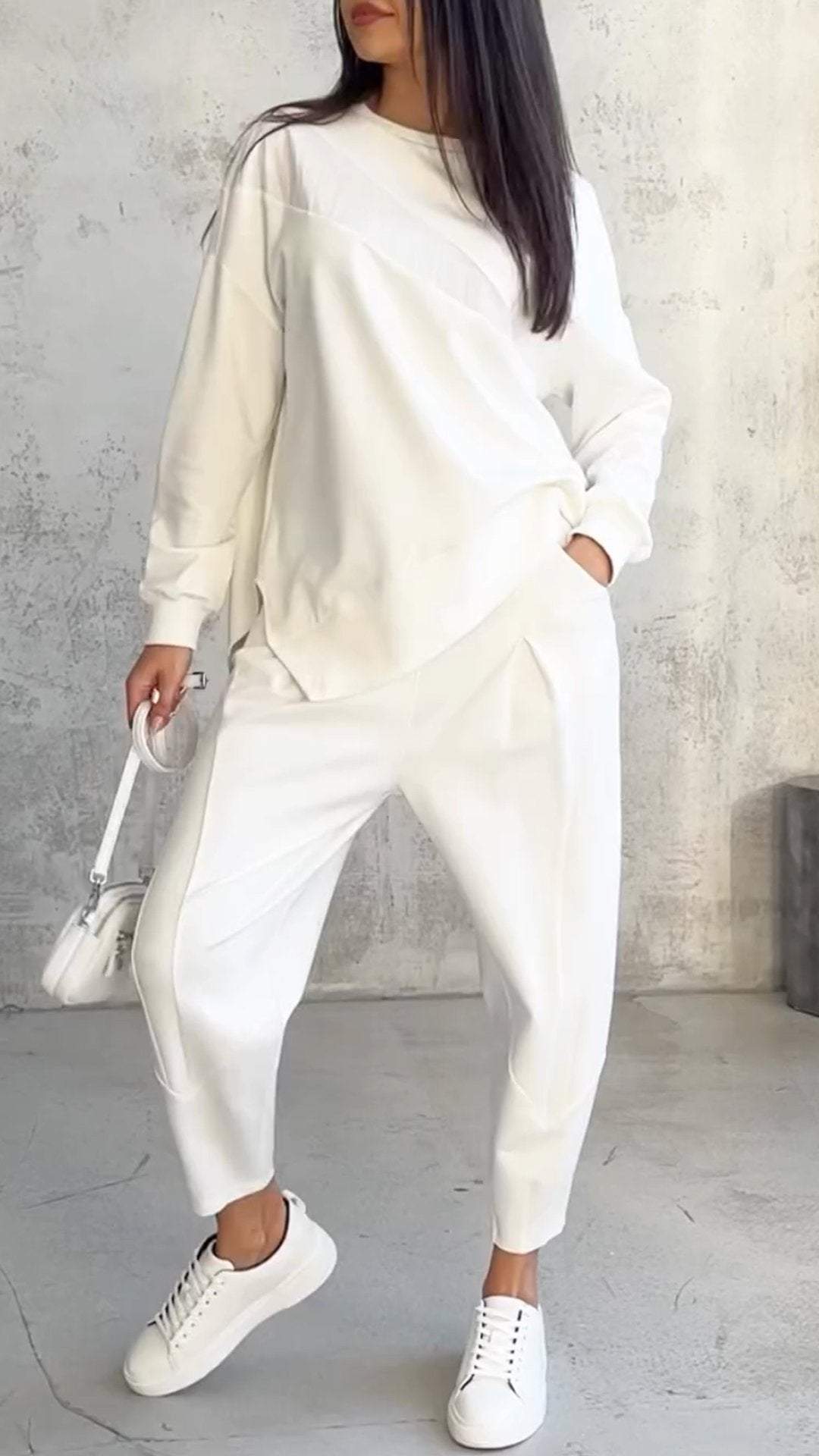 Womens Casual Round Neck Loose Long Sleeve Sweatshirt Suit