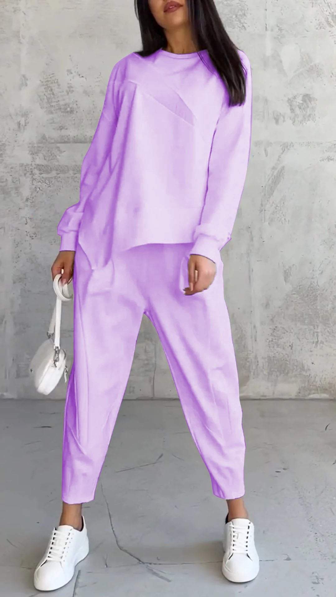 Womens Casual Round Neck Loose Long Sleeve Sweatshirt Suit