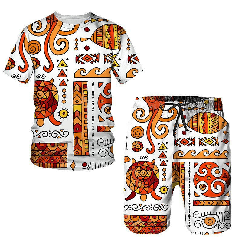 Men's African Print Short Sleeve T-Shirt and Shorts Set