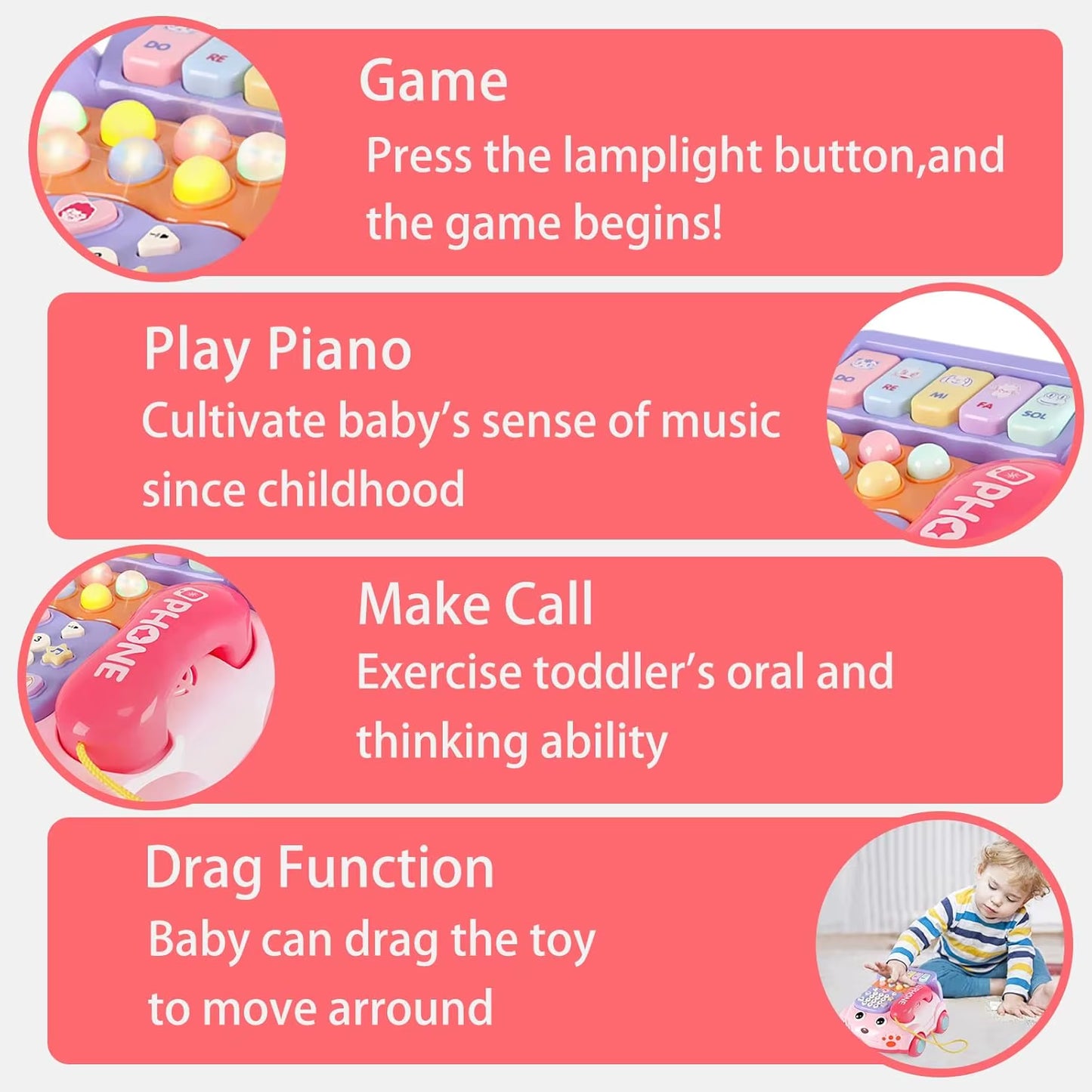 Baby Phone Toy, Baby Toy Phone Cartoon Baby Piano Music Light Toy Children Pretend Phone, Kids Cell Phone Interactive Toy Gift