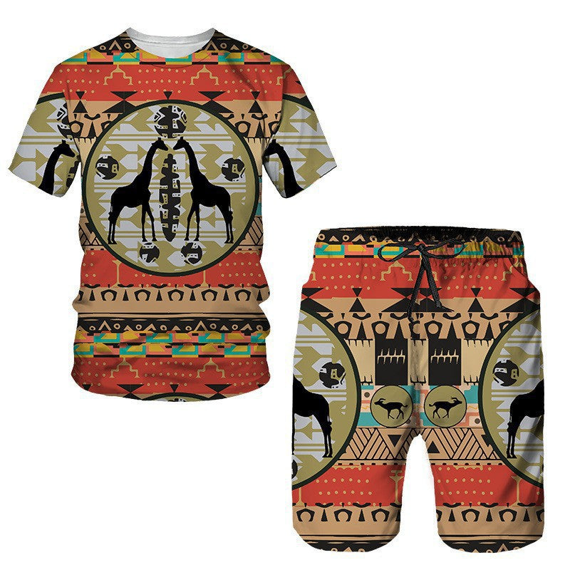 Men's African Print Short Sleeve T-Shirt and Shorts Set