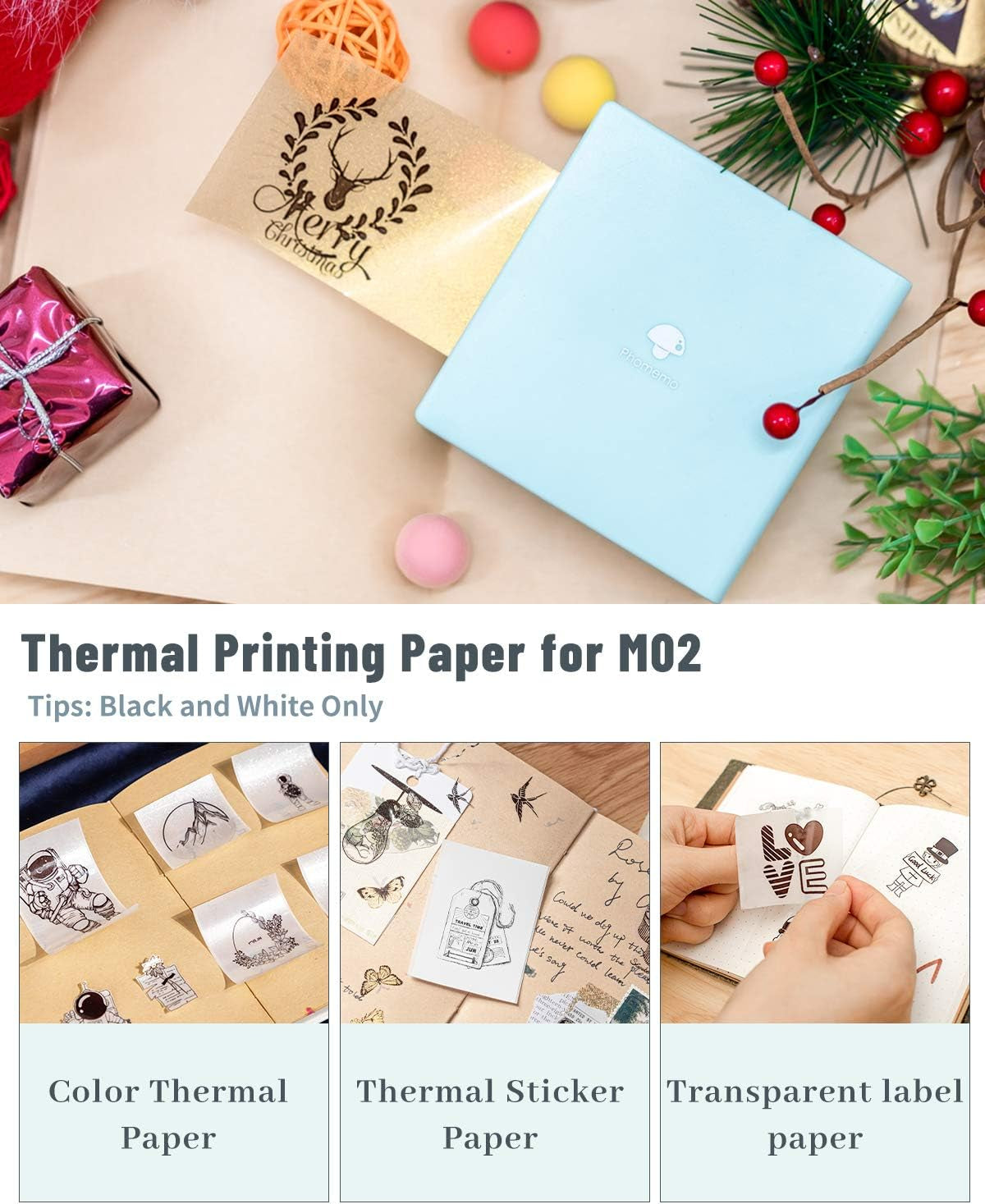 M02 Mini Pocket Sticker Printer - Bluetooth Thermal Printer for Creative Kids and Adults, Includes 3 Rolls of Paper - Perfect for Journals, Notes, and Gifts in Green