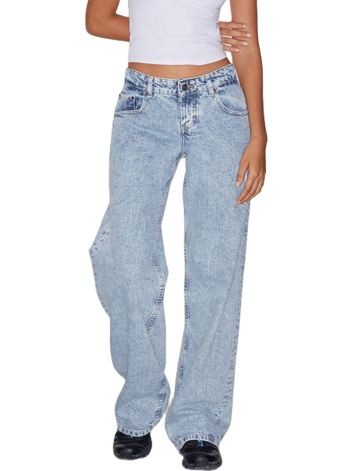 Womens High Waist Straight Leg Denim Jeans