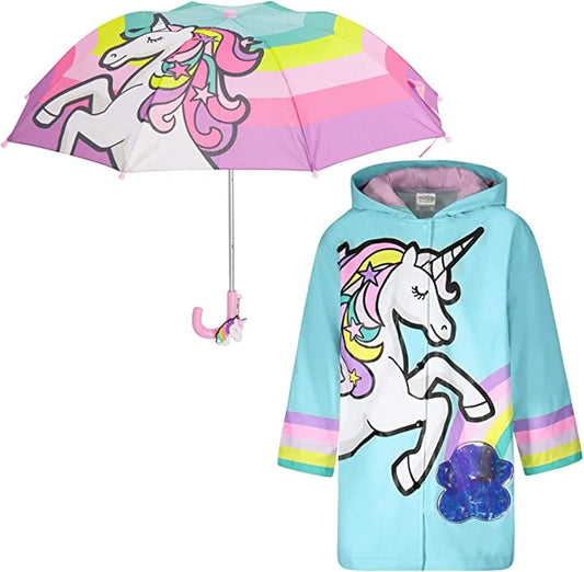 Kids Unicorn Raincoat and Umbrella Set - Fun and Functional Rain Gear for Girls and Boys Ages 3-5