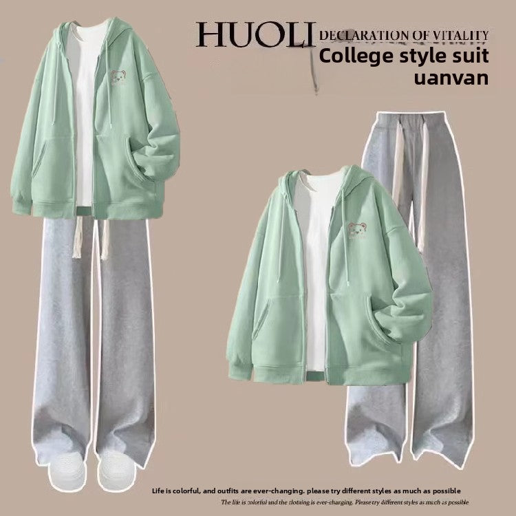 Girls' Hooded Cardigan and Pants Two-Piece Set