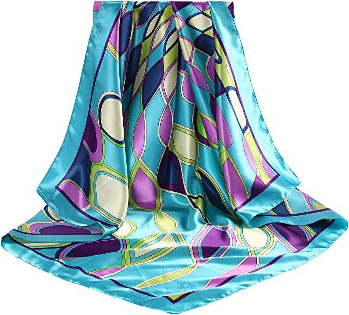 Elegant 35" Satin Square Head Scarves - Set of 2 Silk Floral Hair Bandanas for Women