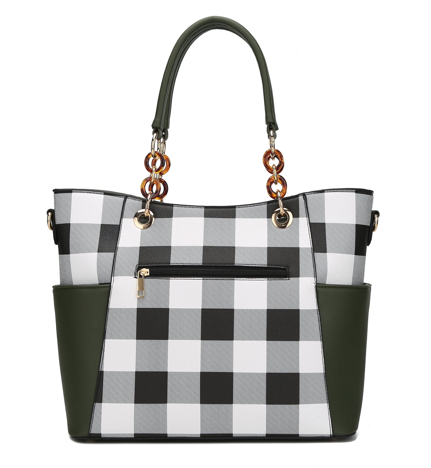 Stylish Bonita Checker Women's Tote Bag & Wallet Set - Luxurious Vegan Leather Shopper by Mia K in Checkered Cognac Brown