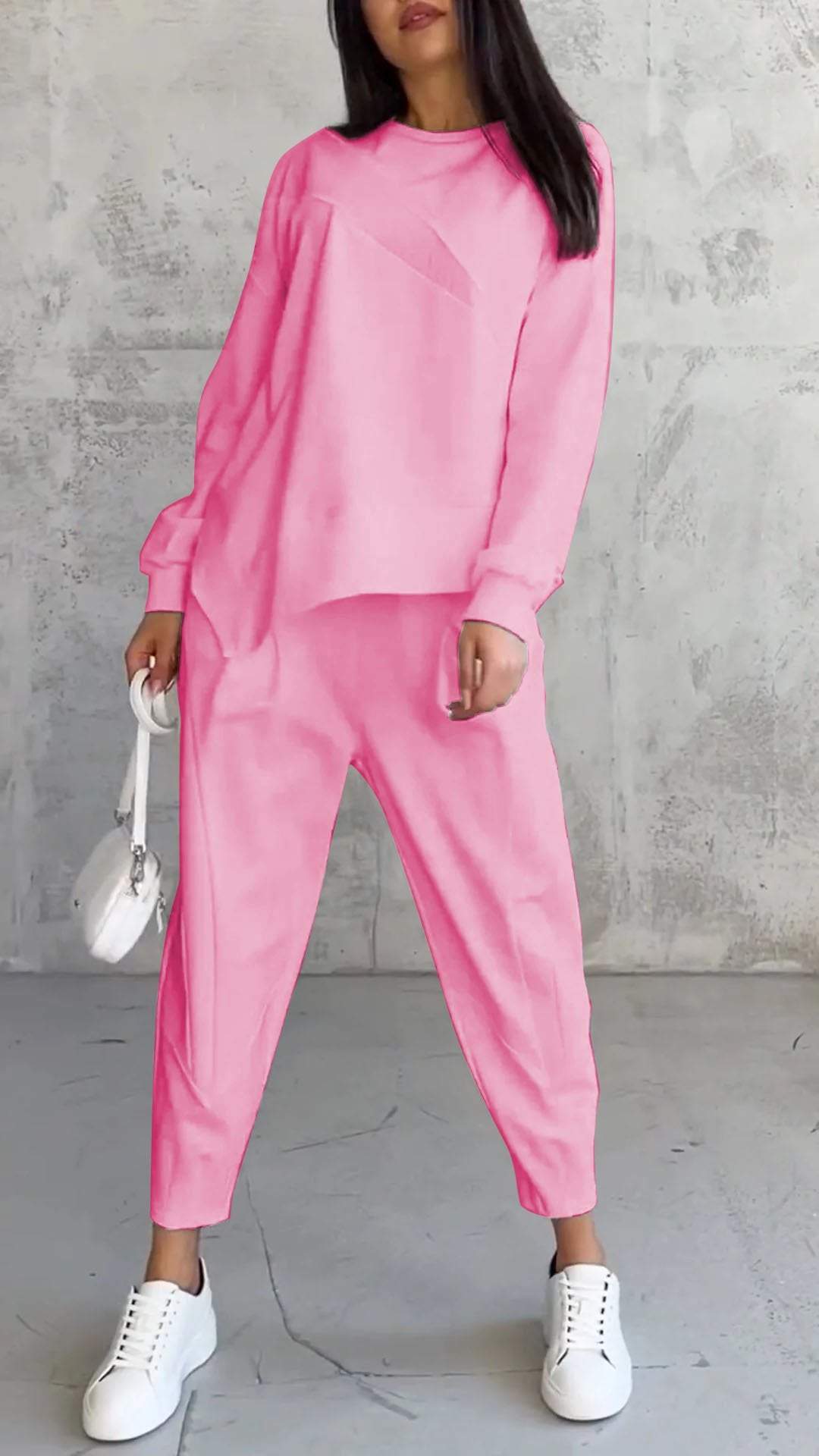 Womens Casual Round Neck Loose Long Sleeve Sweatshirt Suit