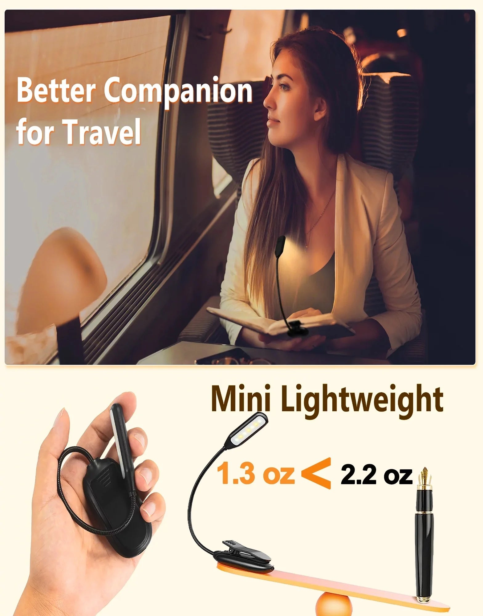 Illuminate Your Reading Experience: Rechargeable Clip - On Book Light with 80 Hours of Battery Life, 3 Brightness Levels & 3 Color Temperatures - Journey Must Haves