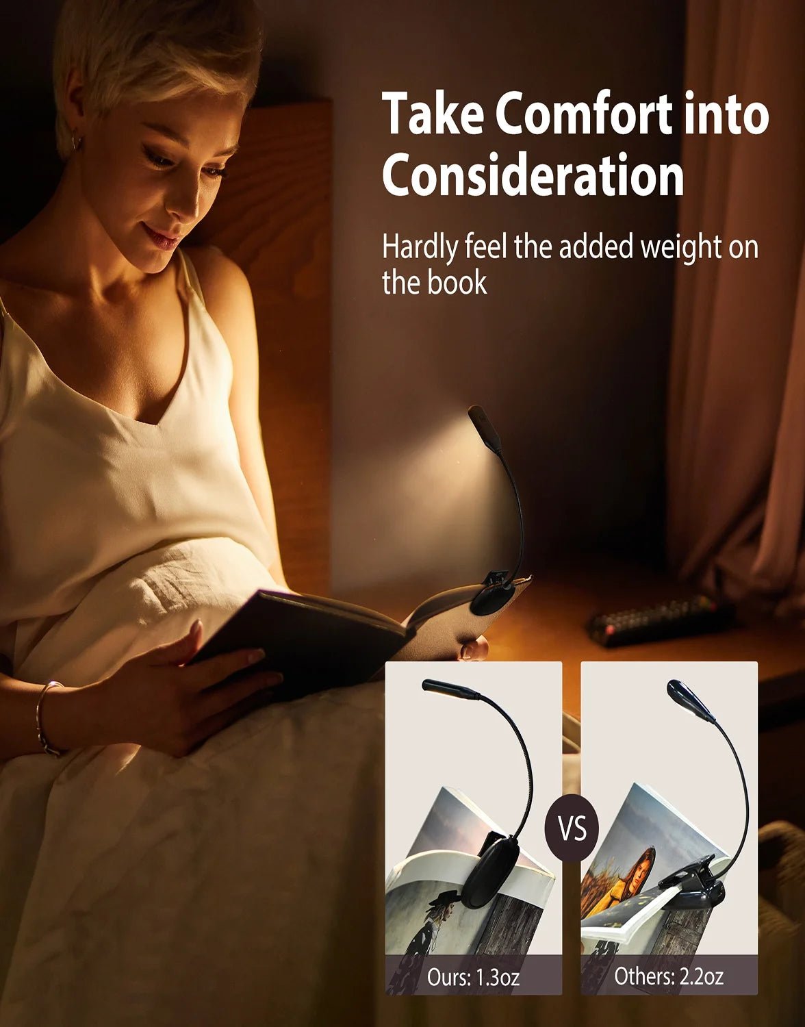 Illuminate Your Reading Experience: Rechargeable Clip - On Book Light with 80 Hours of Battery Life, 3 Brightness Levels & 3 Color Temperatures - Journey Must Haves