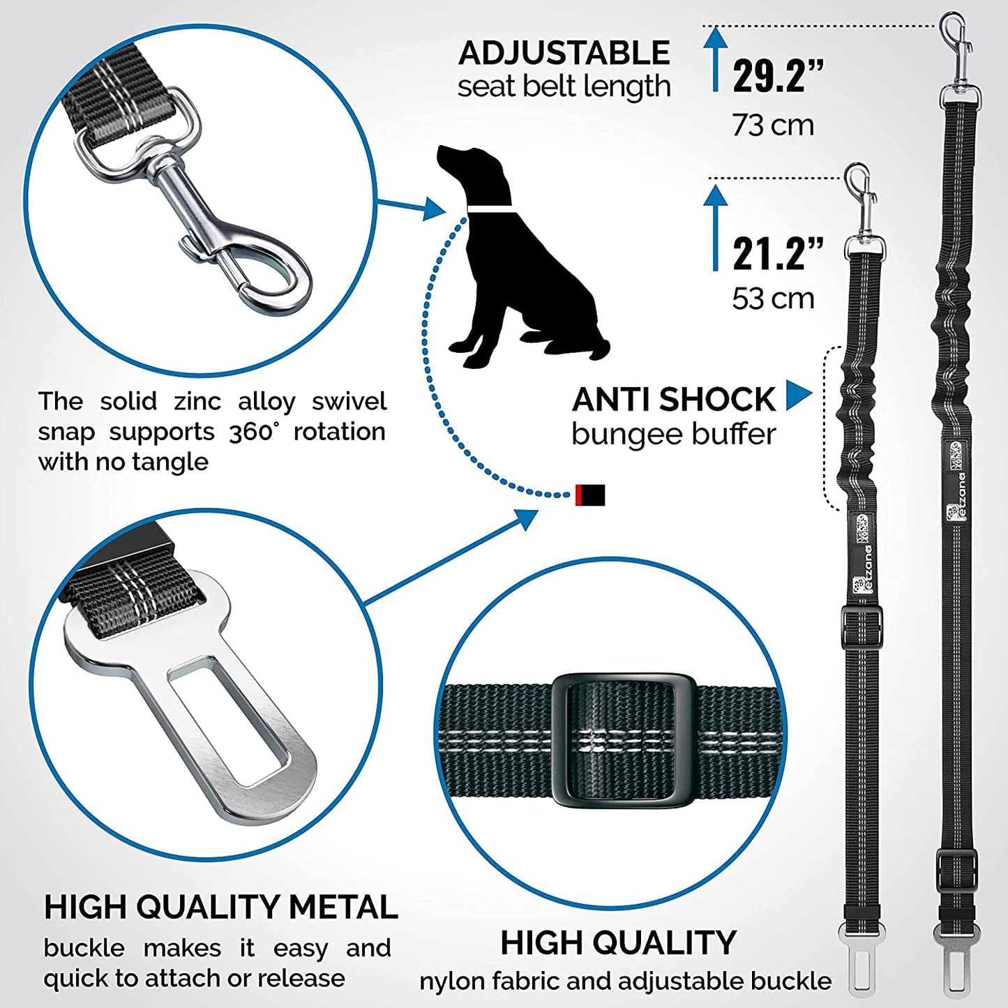 Keep Your Dog Safe and Comfortable with Our Adjustable Elastic Bungee Seat Belt for Car Travel - Perfect for Large Dogs (Black) - Journey Must Haves